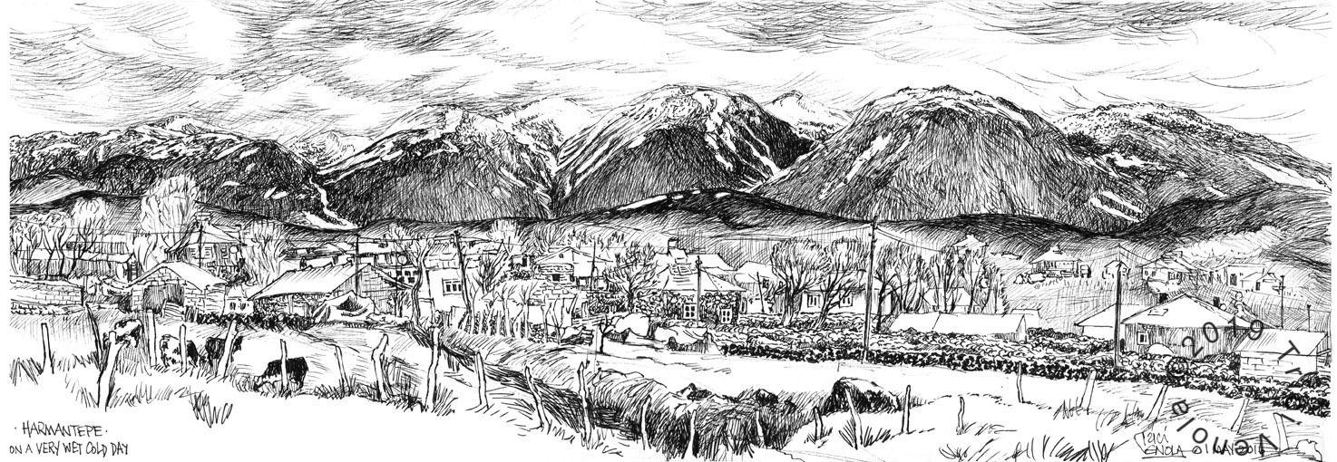 Plein air drawing of a remote village in Eastern Turkey