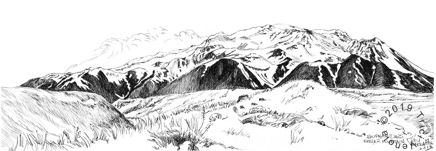 Plein air drawing of Suphan Mountain in Eastern Turkey